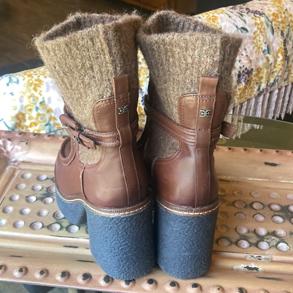 Sam Edelman Sidney Platform Sweater Boots Chunky Heel NWOT Sz 7 Cognac - Picture 7 of 13